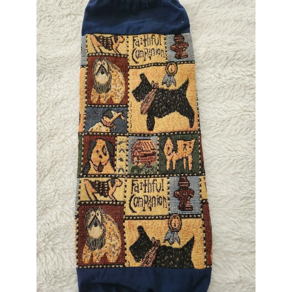 Vintage Sacsoc Faithful Companion Dogs Tapestry Plastic Grocery Bag Holder...